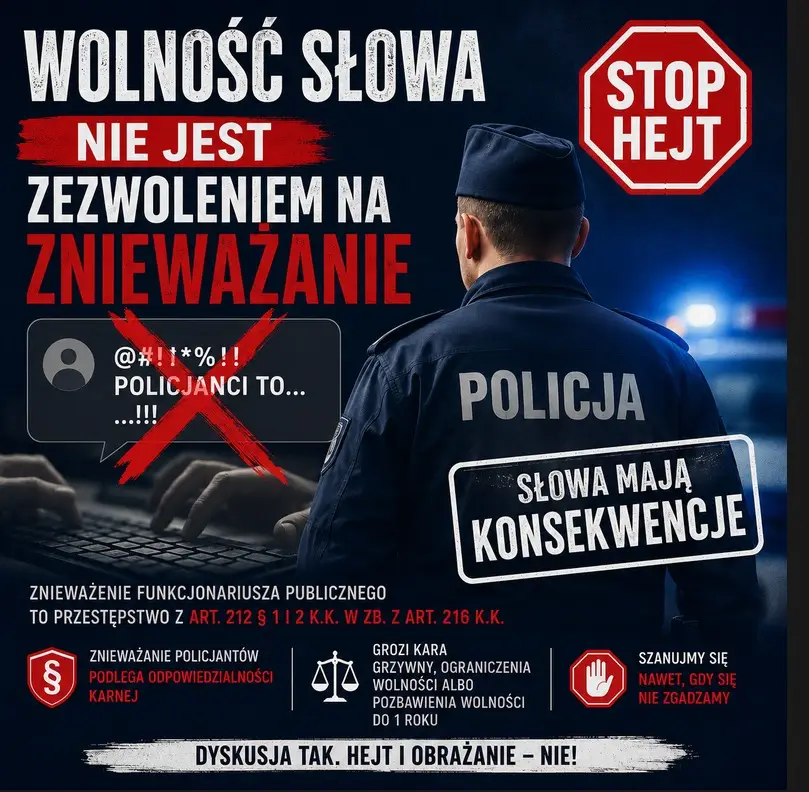 Zarzuty karne dla autora wulgarnych komentarzy pod adresem policjantów