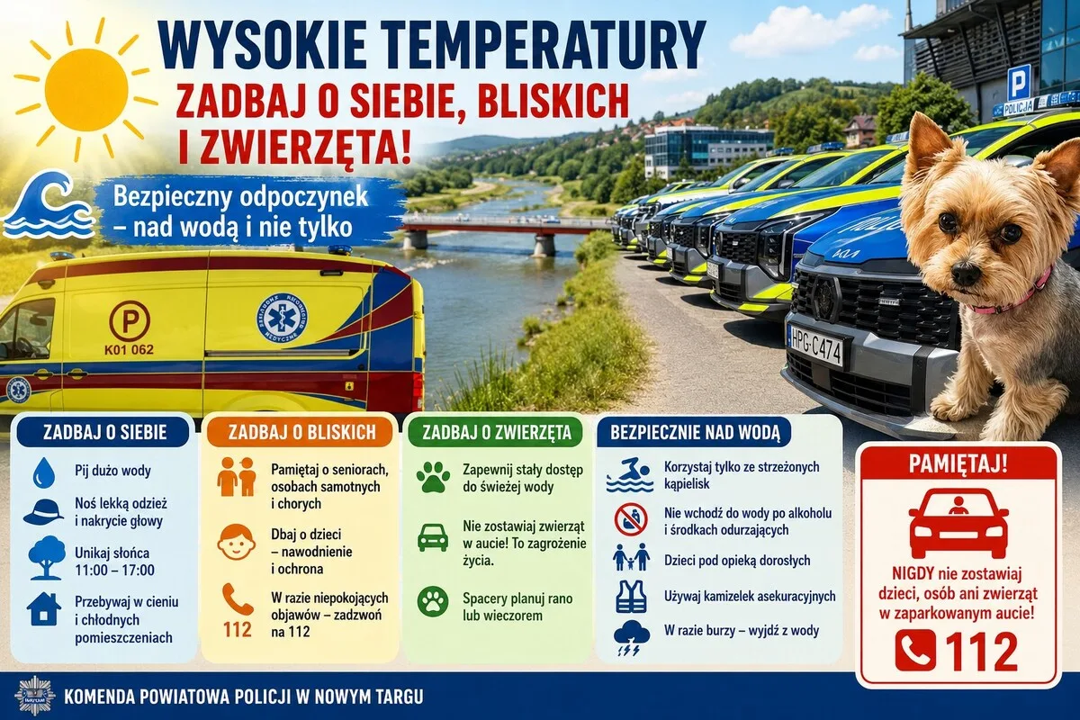 Wysokie temperatury – dbaj o bezpieczeństwo swoje, bliskich i zwierząt oraz zasady bezpiecznego wypoczynku nad wodą